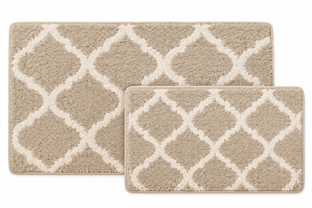 Beige 2 Piece Trellis Plush Soft Cozy 100% Cotton Bath Mat