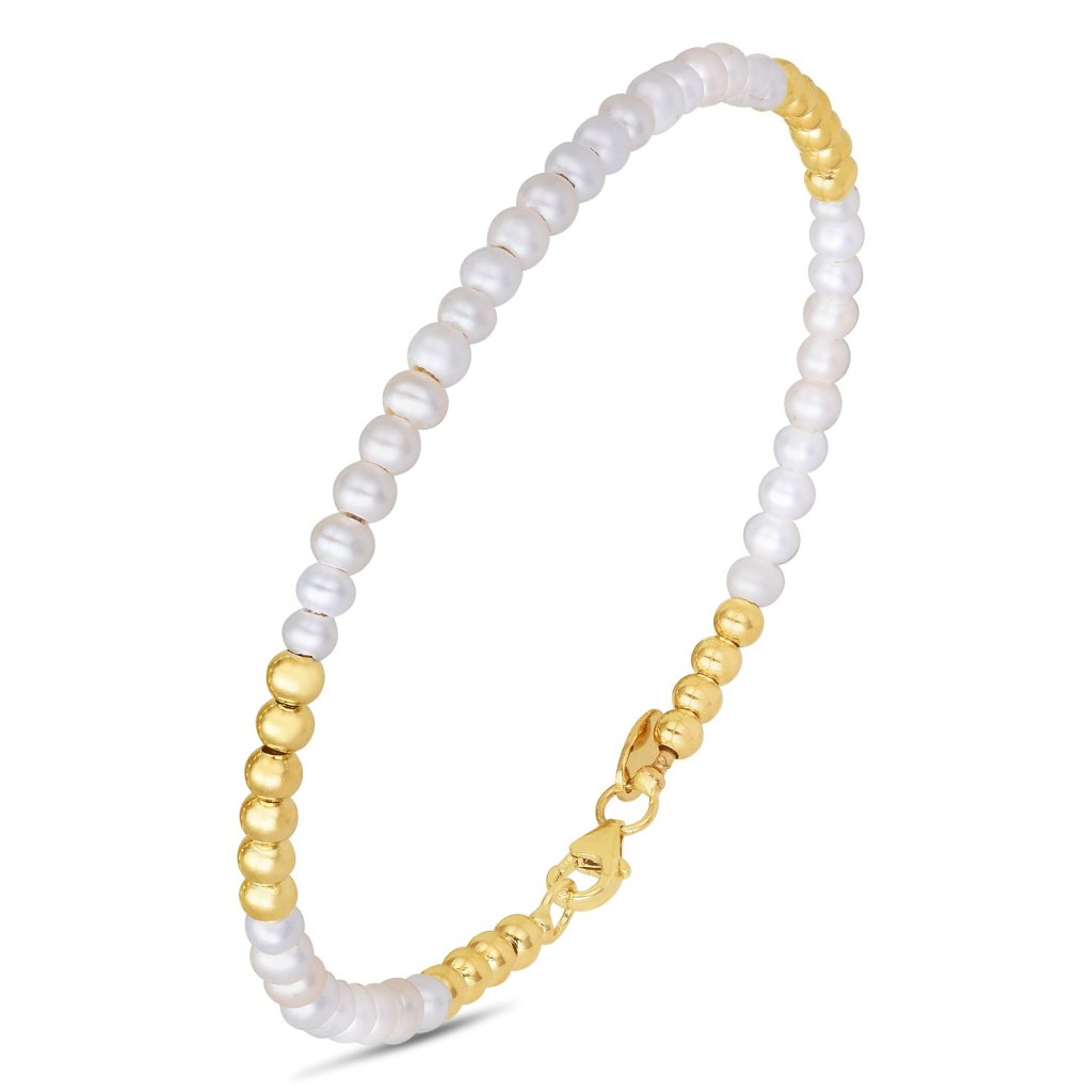 14k Yellow Gold High Polish Freshwater Pearl Pallina Bead Bracelet (2.00 mm)