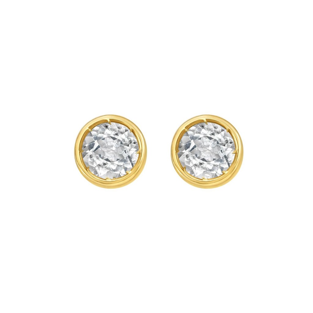 14K Yellow Gold White Topaz Birthstone Earrings