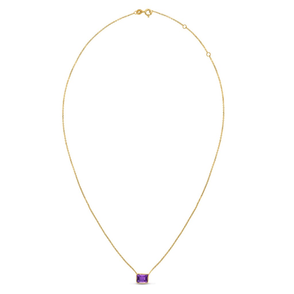 14K Yellow Gold Emerald Cut Amethyst Necklace
