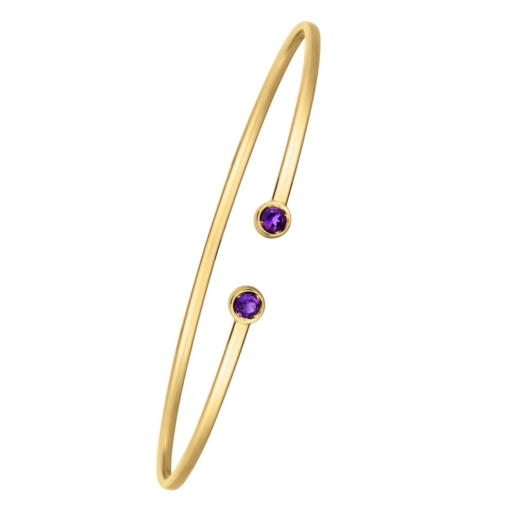 14K Yellow Gold Amethyst Open Cuff Bangle (2.00 mm)