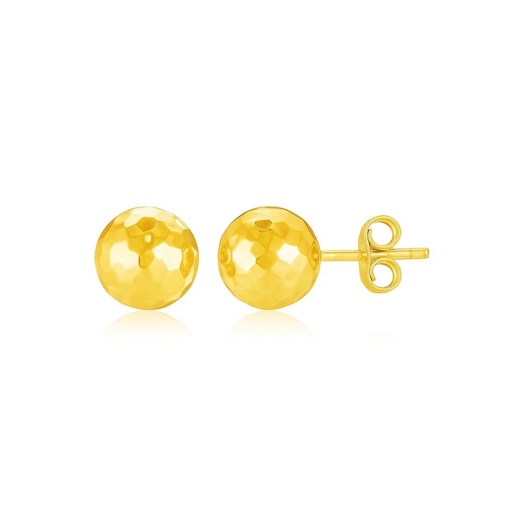 14k Yellow Gold Ball Earrings with Faceted Texture(5mm)