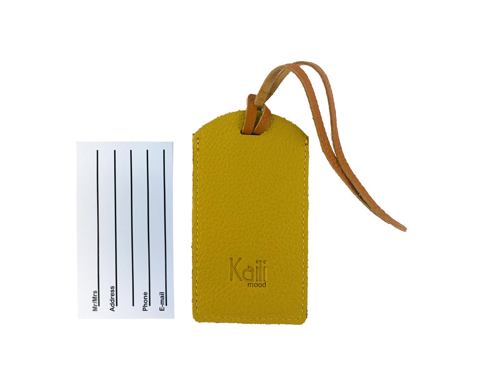 Two-Tone Italian Full-Grain Leather Luggage Tag – Orange and Yellow