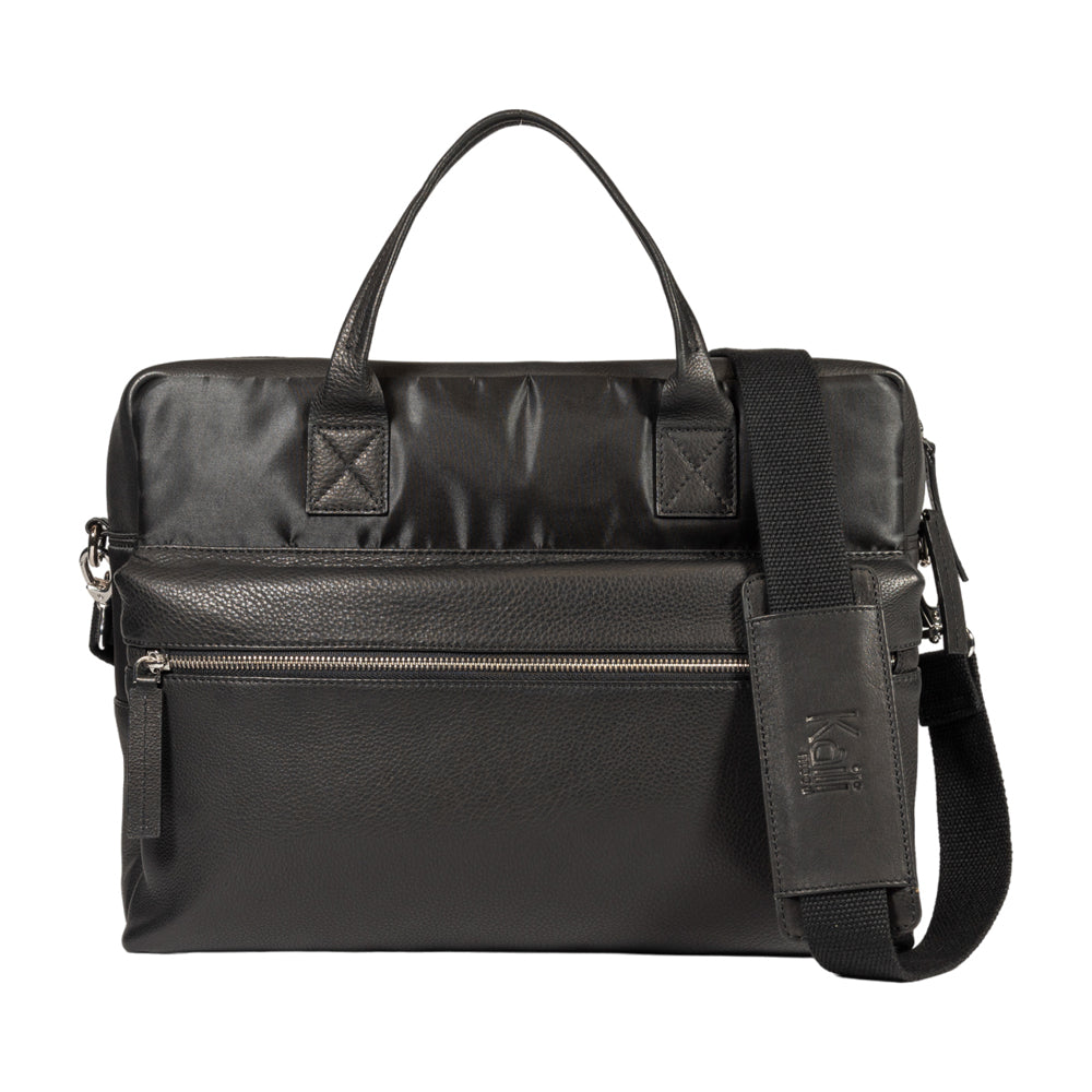 Black Waterproof Nylon and Full-Grain Leather Business Briefcase