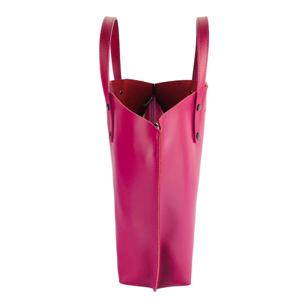 Large Women’s Italian Leather Handbag with Removable Shoulder Strap – Fuchsia