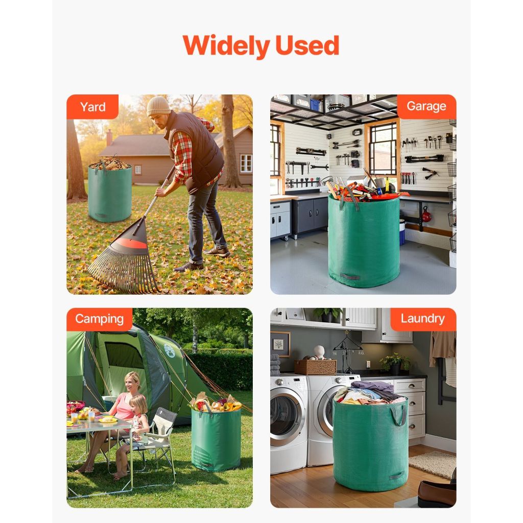 3-Pack 72 Gallon Reusable Yard Waste Bag, Large Lawn Garden Bags, Heavy Duty Collapsible Garden Leaf Trash Container, Stand-Up Grass Clipping Bin, with Reinforcement Ring and Handles, 26.4x30 in