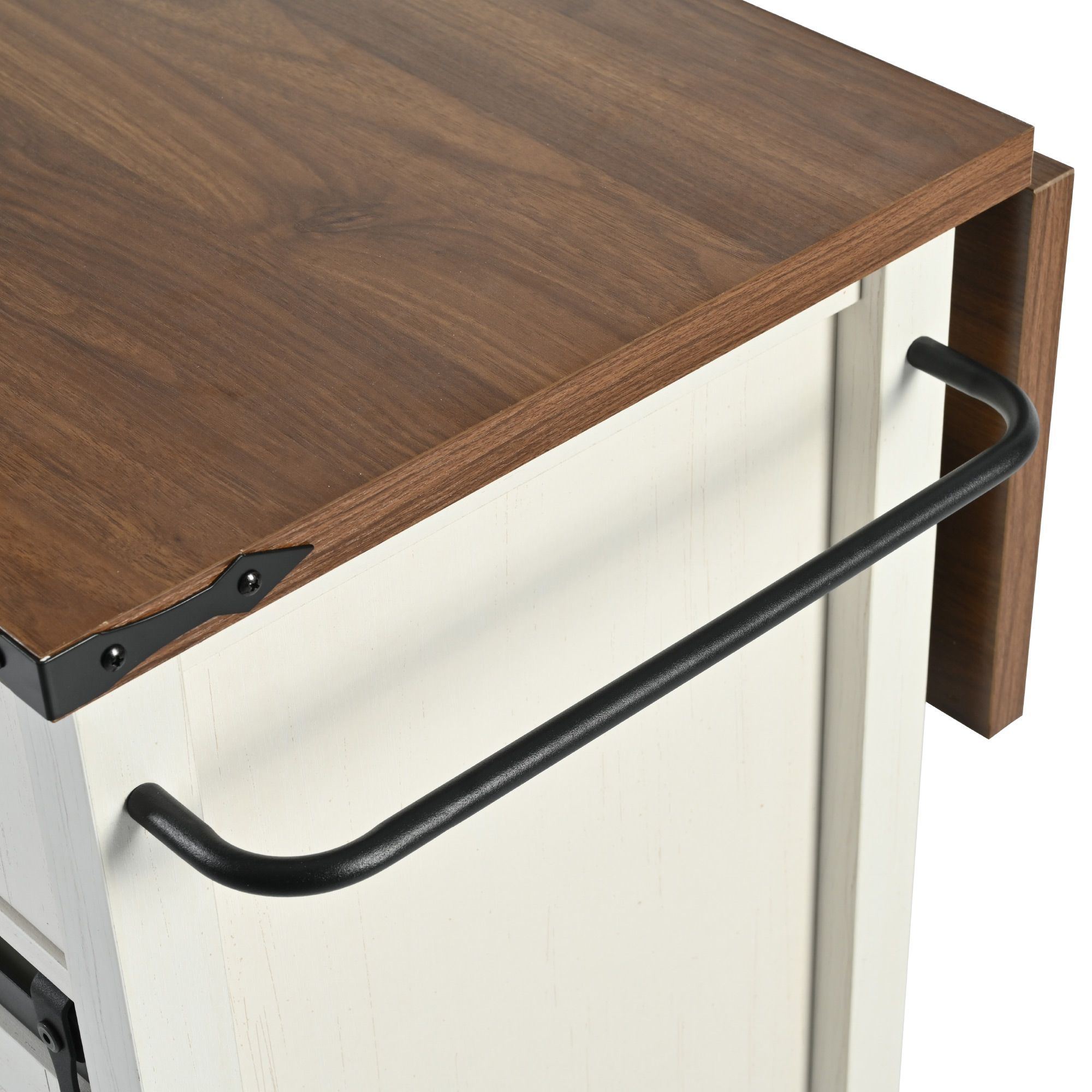 53.7" Farmhouse Kitchen Island with Power Outlet, 2 Sliding Barn Door Kitchen Storage Island with Drop Leaf, Spice Rack Rolling Kitchen Cart on Wheels, for Home, Kitchen and Dining Room
