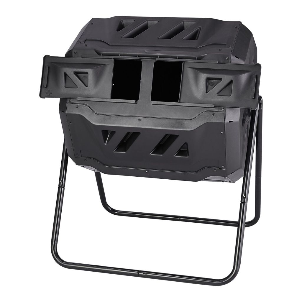 Compost Bin, 43-Gal Dual Chamber Composting Tumbler, Large Tumbling Rotating Composter with 2 Sliding Doors and Steel Frame, BPA Free Composter Bin Tumbler for Garden, Kitchen, Yard, Outdoor